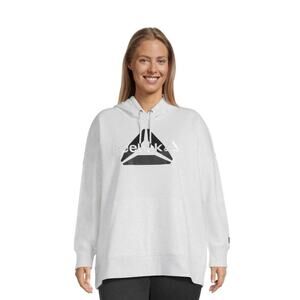 Reebok Women's Plus Large Logo Hoodie with Pocket Drawstring, White Size XXL